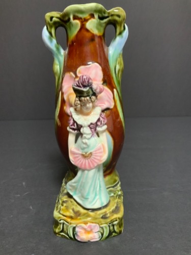 마잘리카 잉글리쉬 피겨 베이스 Majolica English Figural Vase circa 1890 - AS IS