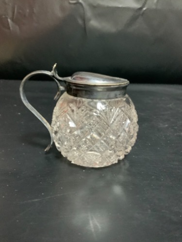 컷 유리  겨자병  Cut Glass Mustard Jar circa 1920