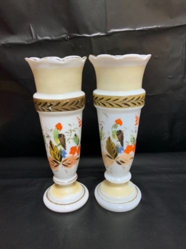 빅토리아 핸드페인트 브리스톨 유리 꽃병 Victorian Hand Blown Bristol Glass Vases circa 1880