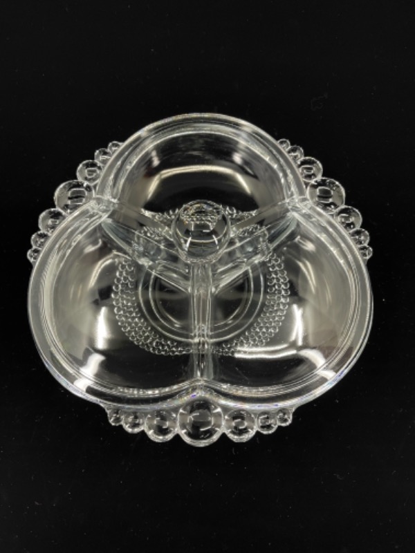 임페리얼 캔들윅 엘러겐트 글래스 커버 3섹션 서빙 디쉬 Imperial Candlewick Elegant Glass Covered 3 Section Serving Dish circa 1950