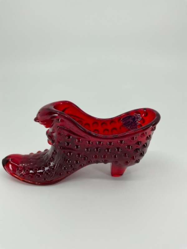 빈티지 루비 레드 “합네일” 글래스 슈즈  Fenton Ruby Red &quot;Hobnail&quot; Glass Shoe