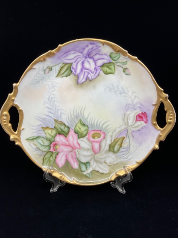 Pouyat 리모지 핸드페인트  패스트리 플레이트 Pouyat Limoges Hand Painted Pastry Plate circa 1900