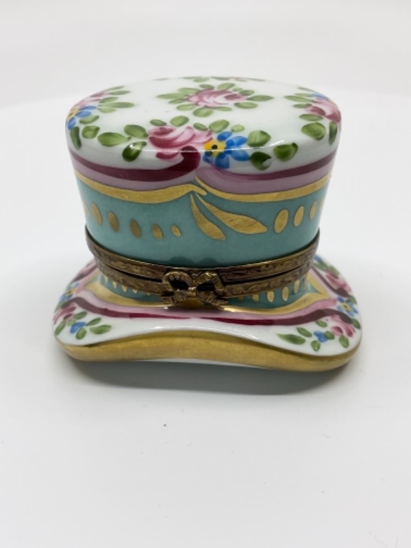 Peint Main 리모지 핸드페인트 트링킷 박스-미니 향수병- Peint Main Limoges Hand Painted Trinket Box - Mini Perfume Bottle Inside!