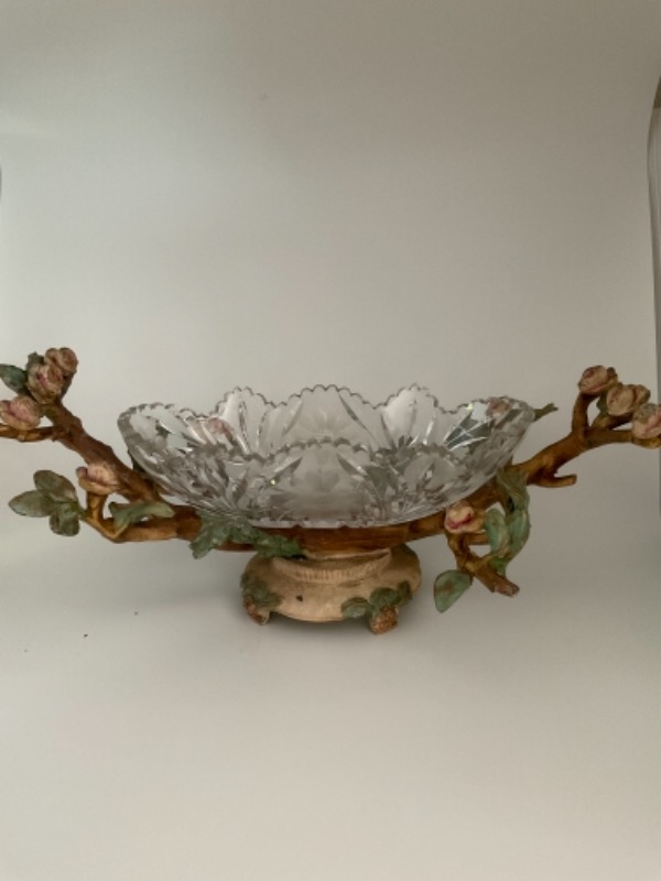 Joseph Herschel 프렌치 아연 캐스트 센터피스 W/ 화려한 컷 글래스 보울 Joseph Hirsch French Cast Spelter Centerpiece with Brilliant Period Cut Glass Bowl circa 1910 - Original Paint!!
