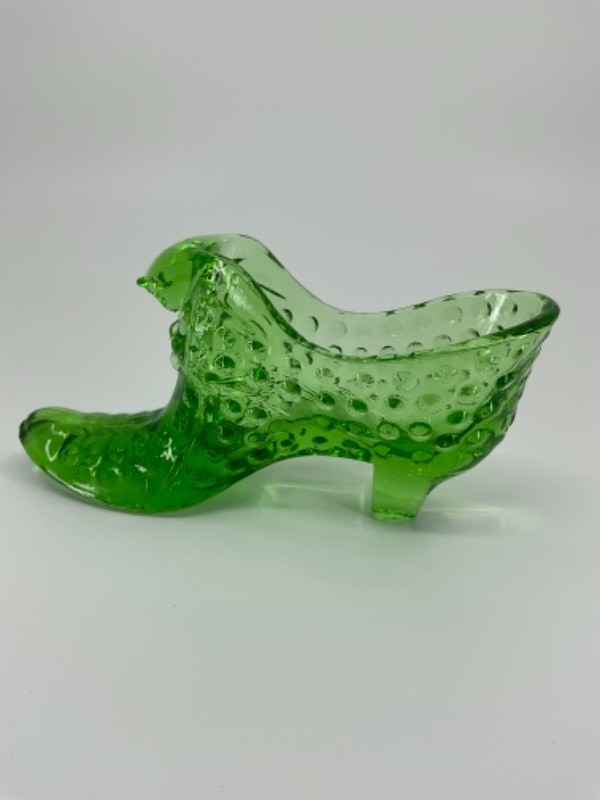 빈티지 펜톤 그린 합네일 글래스 슈트 Fenton Green Hobnail Glass Shoe