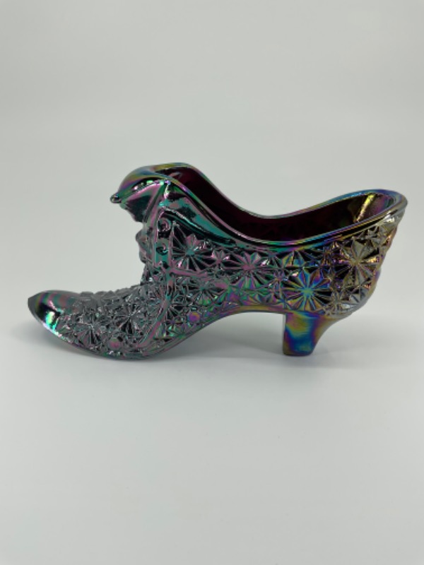 빈티지 OVG (카니발 글래스) “데이지 &amp; 버튼” 글래스 슈즈  Fenton OVG (Carnival Glass) &quot;Daisy &amp; Button&quot; Glass Shoe