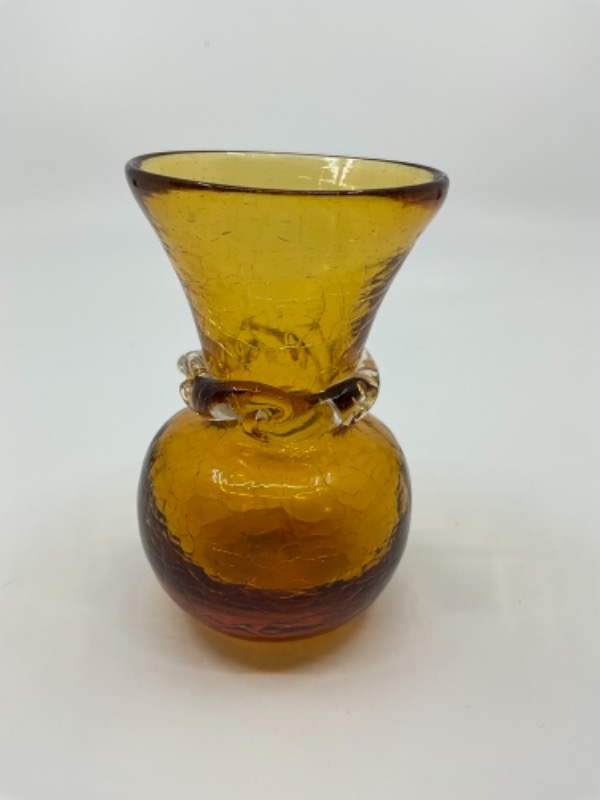 Kanawha 핸드 블로운 크래클 글래스 스몰 베이스 Kanawha Hand Blown Crackle Glass Small Vase circa 1960