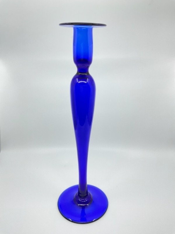 페어포인트 핸드 블로운 아트 글래스 코발 블루 촛대-싱글-있는 그대로-칩- Pairpoint Hand Blown Art Glass Cobalt Blue Candlestick circa 1920 - AS IS