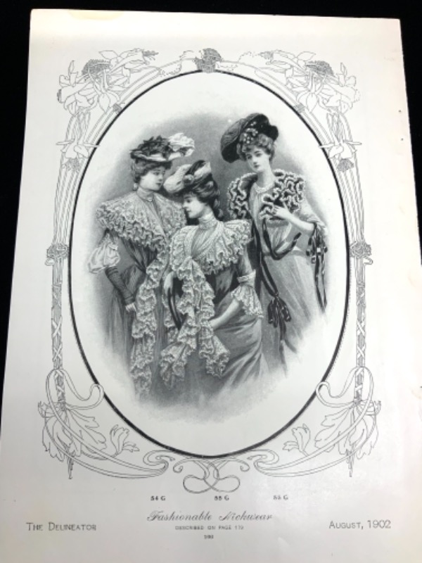 Delineator 잡지 패션 플레이트 1902년 8월-오리지널- Delineator Magazine Fashion Plate from August 1902 - ORIGINAL