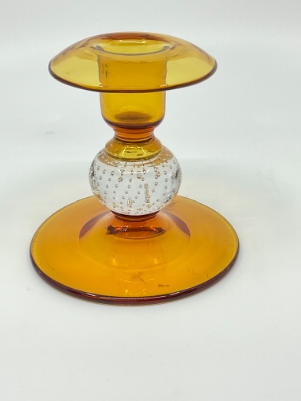 페어포인트 앰버 컨트롤드 버블 핸드 블로운 아트 유리 촛대-싱글- Pairpoint Amber Controlled Bubble Art Glass Candlesticks (Single) circa 1920