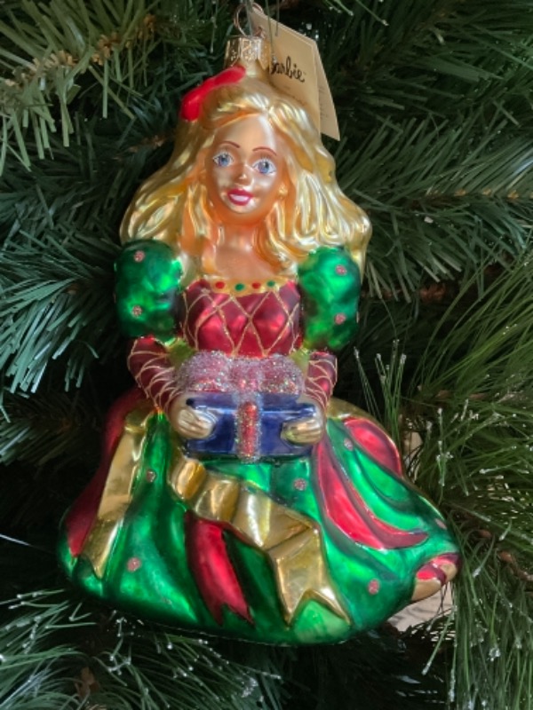 크리스토퍼 라드코 핸드 블로운 / 핸드페인트 &quot;Barbie&quot; 크리스마스 트리 장식 1997 Christopher Radko Hand Blown / Painted &quot;Barbie&quot; Christmas Tree Ornament