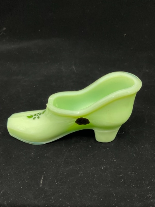 웨스트몰랜드 아트 글래스 슈즈-오리지널 종이 라벨- Westmoreland Art Glass Shoe - Original Foil Label!