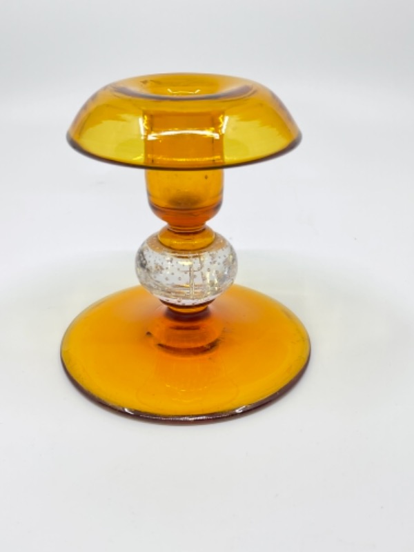 페어포인트 앰버 컨트롤드 버블 핸드 블로운 아트 유리 촛대-싱글- Pairpoint Amber Controlled Bubble Hand Blown Art Glass Candlestick (Single) circa 1920