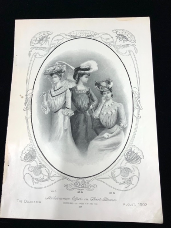 Delineator 잡지 패션 플레이트 1902년 8월-오리지널- Delineator Magazine Fashion Plate from August 1902 - ORIGINAL