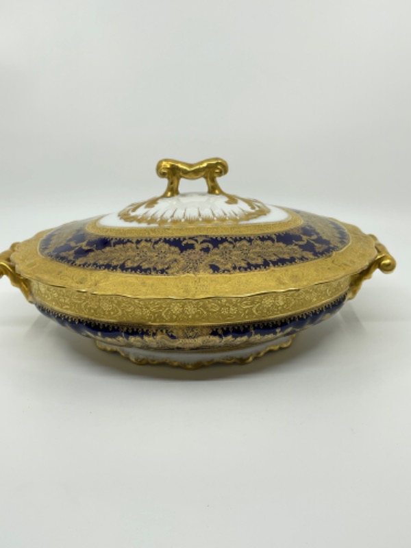 하빌랜드 리모지 골드 도금 온 코발 블루 커버 타원현 투린-매우 귀한- Haviland Limoges Gold Gilding on Cobalt Blue Covered Oval Tureen circa 1900 - RARE!!!