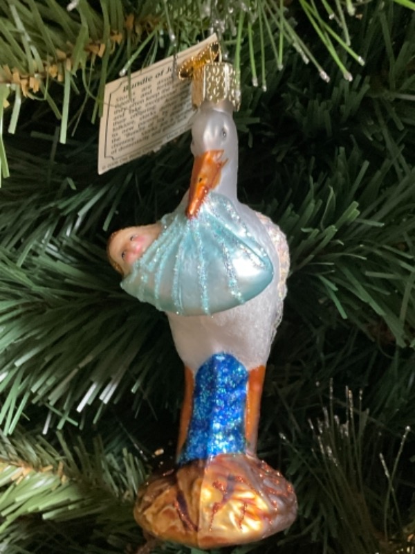 올드 월드 크리스마스 핸드 블로운 / 핸드페인트  &quot;Stork&quot; 크리스마스 트리 장식 2006 Old World Christmas Hand Blown / Painted &quot;Stork&quot; Christmas Tree Ornament