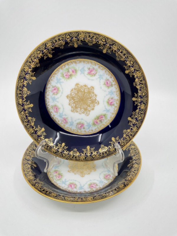 하빌랜드 리모지 골드 도금 코발트 블루 W 프로럴 베리 보울 Haviland Limoges Gold Gilded Cobalt w/ Floral Berry Bowl circa 1900