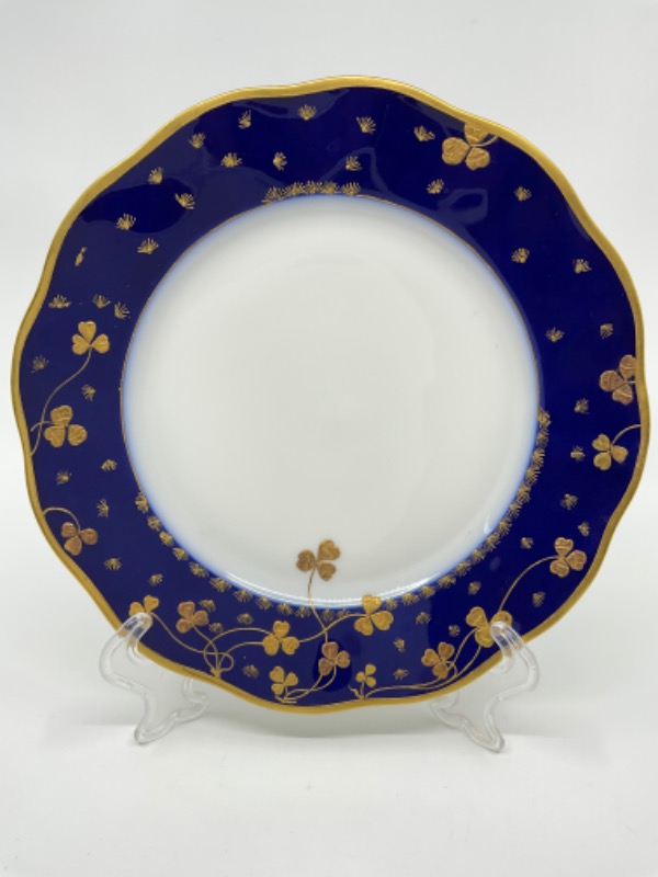 하빌랜드 리모지 골드 도금 온 코발 블루 플레이트-금장 백스탬프-매우 귀한- Haviland Limoges Gold Gilding on Cobalt Blue Plate circa 1900 - RARE - Gold Backstamp!