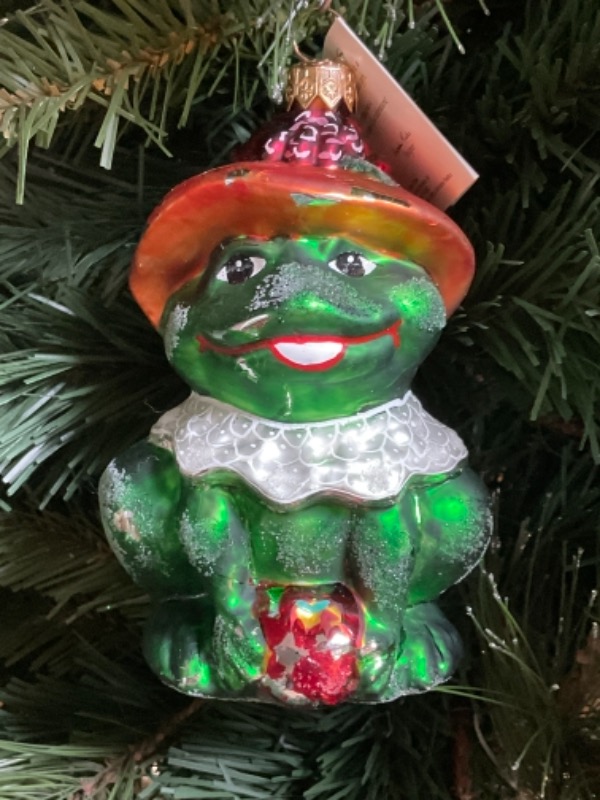 크리스토퍼 라드코 핸드 블로운 / 핸드페인트 &quot; Froggie&quot; 크리스마스 트리 장식 1996 Christopher Radko Hand Blown / Painted &quot; Froggie&quot; Christmas Tree
