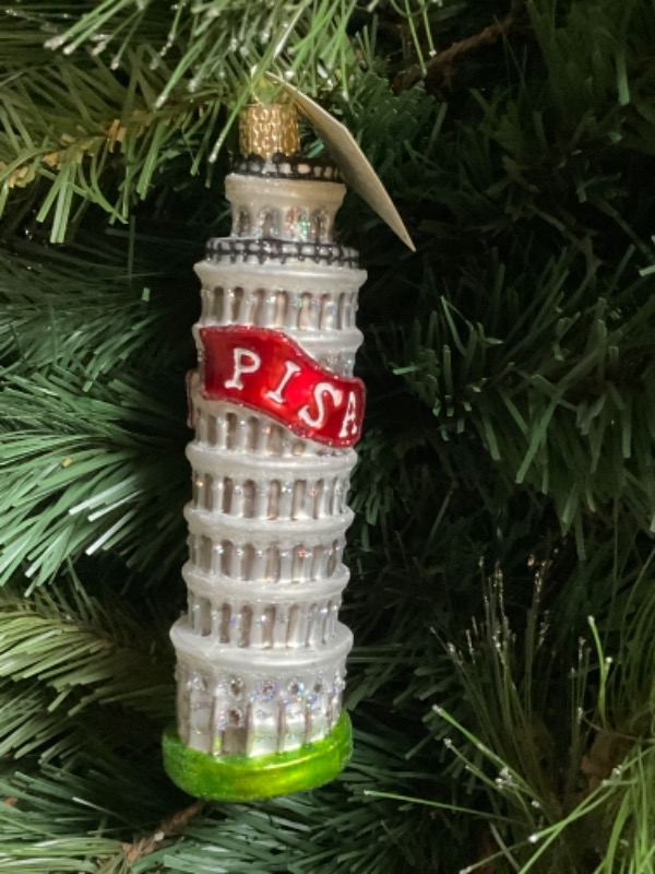 올드 월드 핸드 블로운 / 핸드페인트 &quot;Leaning Tower of Pisa&quot;  크리스마스 트리 장식 Old World Christmas Hand Blown / Painted &quot;Leaning Tower of Pisa&quot; Christmas Tree Ornament