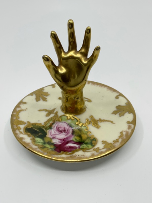 Klingenberg 리모지 핸드페인트 드레서 링 홀더 Klingenberg Limoges Hand Painted Dresser Ring Holder circa 1900
