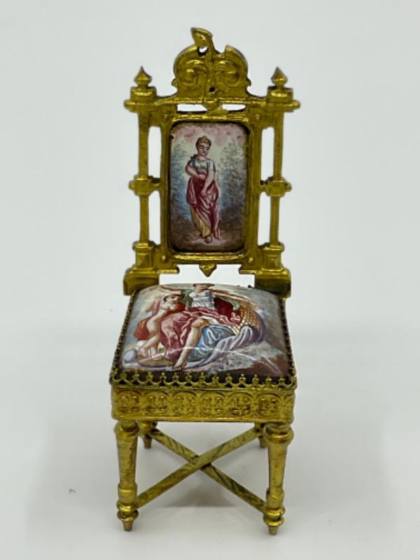 빅토리언 오스트리아 미니쳐 핸드페인트 도자기 인형 의자 Victorian Austrian Hand Painted Porcelain Doll Furniture