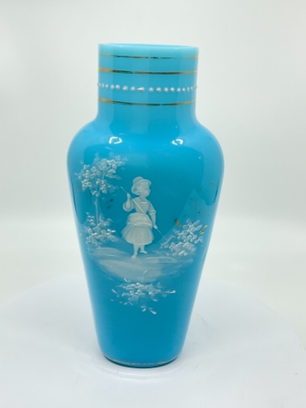 빅토리언 프랜치 블루 오팔린 핸드페인트 &quot;메리 그레고리&quot; 베이스 Victorian French Blue Opaline &quot;Mary Gregory&quot; Vase