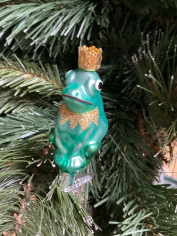 크리스토퍼 라드코 핸드 블로운 / 핸드페인트 클립 온 개구리 크리스마스 트리 장식 1995 Christopher Radko Hand Blown / Painted Clip on Frog Christmas Tree Ornament