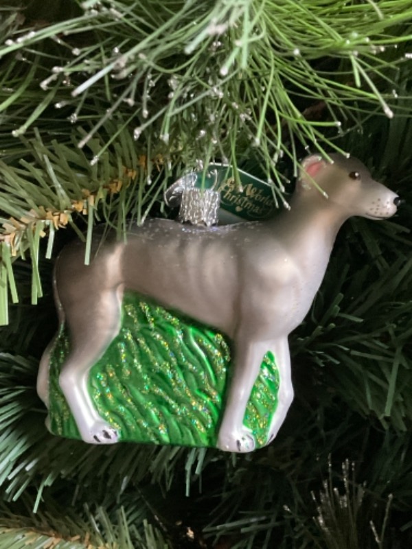 올드 월드 크리스마스 핸드 블로운 / 핸드페인트  &quot;Greyhound&quot; 크리스마스 트리 장식 2008 Old World Christmas Hand Blown / Painted &quot;Greyhound&quot; Christmas Tree Ornament
