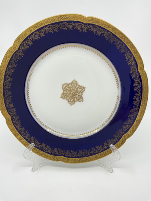 하빌랜드 리모지 골드 도금 온 코발 블루 플레이트 Haviland Limoges Gold Gilding on Cobalt Blue Plate circa 1900