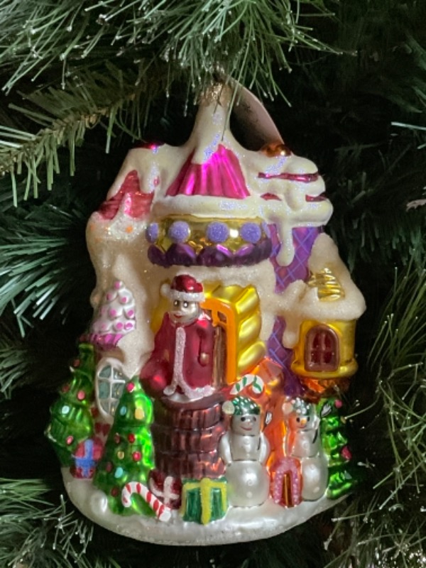 크리스토퍼 라드코 크리스마스 핸드 블로운 / 핸드페인트 &quot;Candy Castle&quot; 크리스마스 트리 장식 1998 Christopher Radko Hand Blown / Painted &quot;Candy Castle&quot; Christmas Tree Ornament