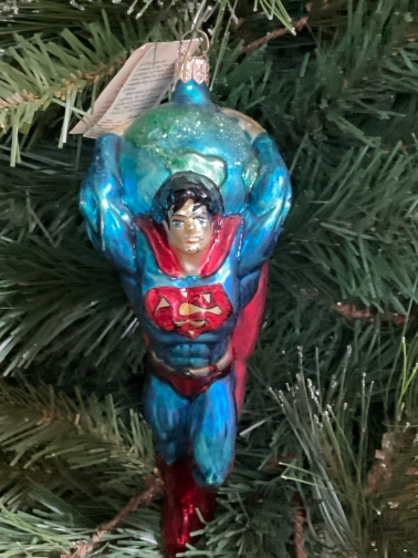 크리스토퍼 라드코 핸드 블로운 / 핸드페인트 &quot; Superman&quot; 크리스마스 트리 장식 1996 Christopher Radko Hand Blown / Painted &quot; Superman&quot; Christmas Tree Ornament - DC Comic Collection