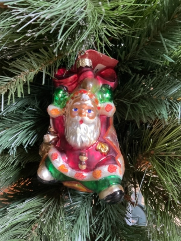 크리스토퍼 라드코 핸드 블로운 / 핸드페인트  &quot; Santas Leaf Ride&quot;  크리스마스 트리 장식 1998 Christopher Radko Hand Blown / Painted &quot; Santas Leaf Ride&quot; Christmas Tree Ornament