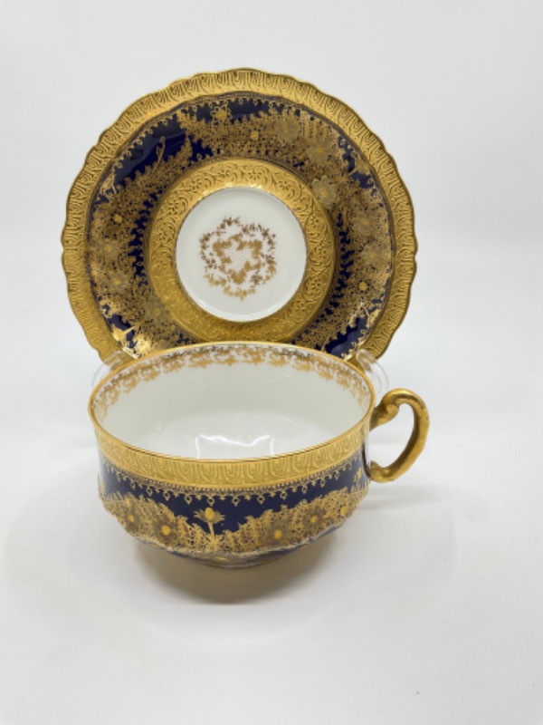 하빌랜드 리모지 골드 도금 온 코발 블루 컵 &amp; 소서-매우 귀한- Haviland Limoges Gold Gilding on Cobalt Blue Cup &amp; Saucer circa 1900 - RARE !!
