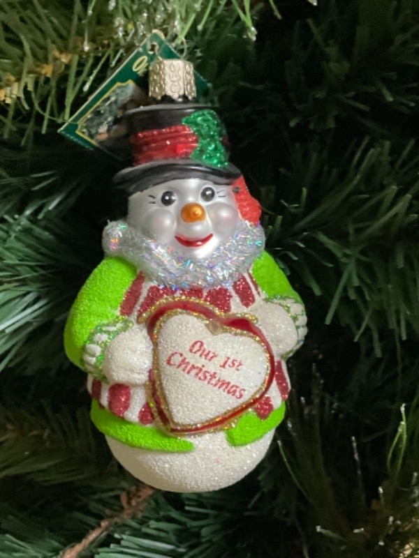 올드 월드 크리스마스 핸드 블로운 / 핸드페인트 &quot;Snowman&quot; 크리스마스 트리 장식 2008 Old World Christmas Hand Blown / Painted &quot;Snowman&quot; Christmas Tree Ornament