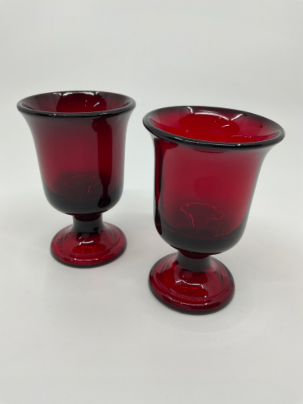 앵커 호킹 레드 루비 굽있는 쥬스 글래스 Anchor Hocking Red Ruby Pedestal Juice Glass circa 1950