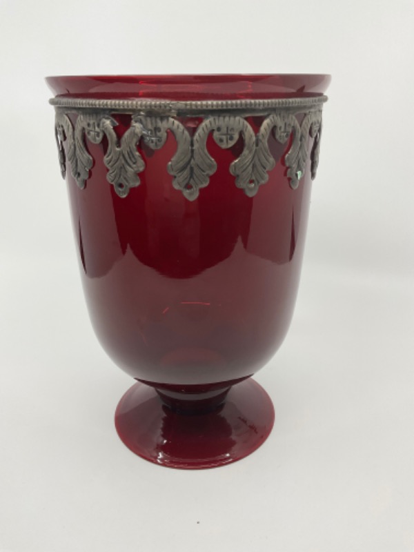 레드 루비 베이스 W/ 메탙 트림 베이스 Red Ruby Vase with Metal Trim