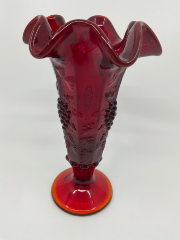 펜톤 레드 루비 95년 포도 베이스 Fenton Red Ruby 95 Years Grape Vase 2000