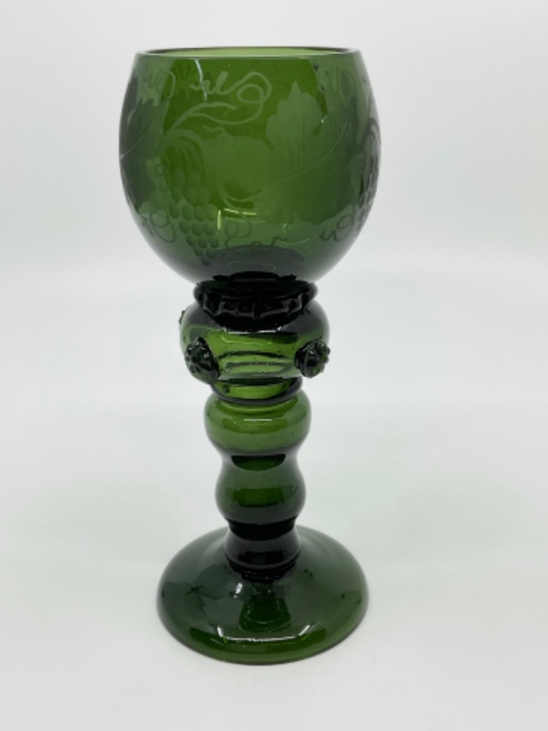 빅토리언 보헤미아 핸드 블로운 에칭 아트 글라스 고블릿 Victorian Bohemian Hand Blown Etched Art Glass Goblet