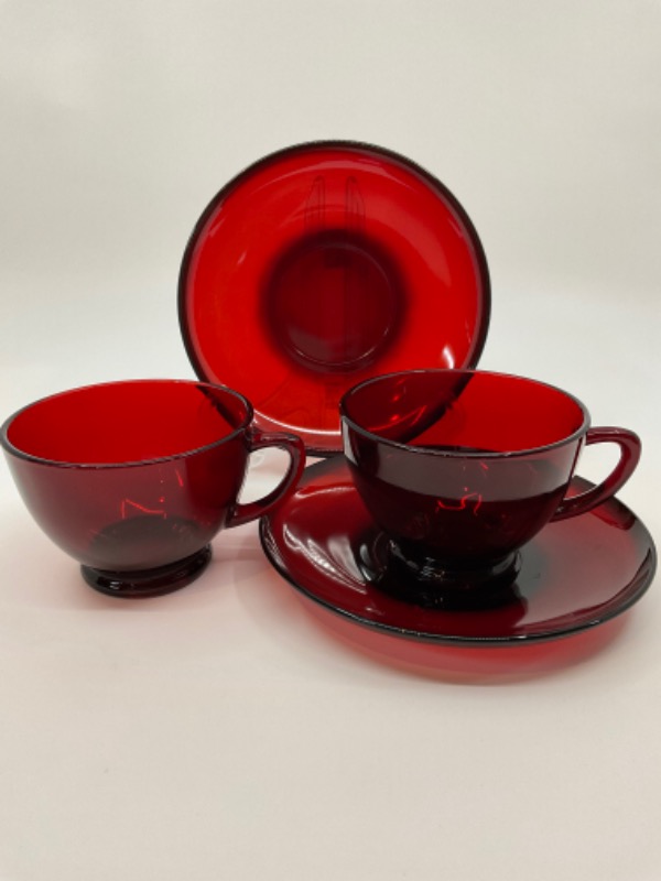 앵커 호킹 루비 레드 형태 B 컵 &amp; 소서 Anchor Hocking Ruby Red Form B Cup &amp; Saucer circa 1950