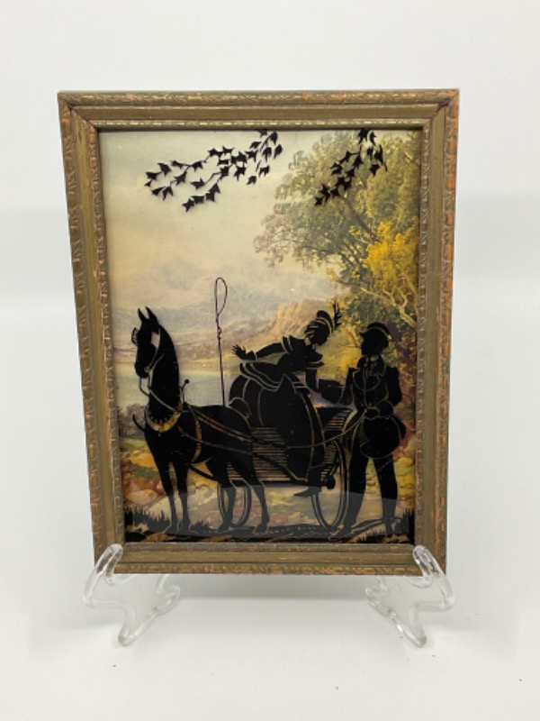 프래임 실루엣 온 볼록 글라스-나무 프래임- Framed Silhouette on Convex Glass circa 1930 - Wood Frame