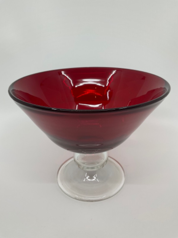 라지 핸드 블로운 레드 루비 굽있는 과일 보울 Large Hand Blown Red Ruby Pedestal Fruit Bowl circa 1950