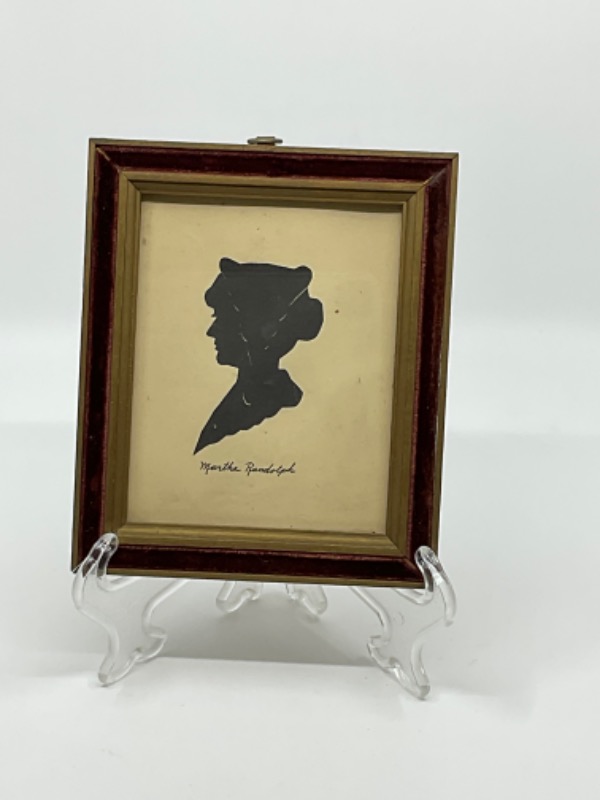 19세기 빅토리언 컷 실루엣 마사 렌돌프-벨벳 프래임- 19th C. Victorian Cut Silhouette of Martha Randolph in Great Velvet Frame