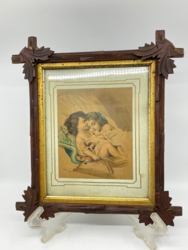 빅토리언 프린트 조각 호두나무 프래임 Victorian Print in Carved Walnut Frame circa 1880