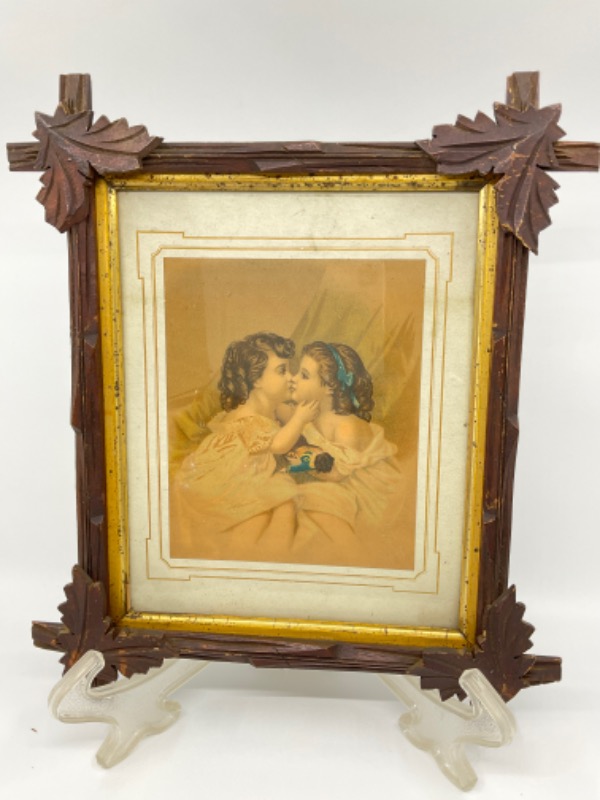 빅토리언 프린트 조각 호두나무 프래임 Victorian Print in Carved Walnut Frame circa 1880