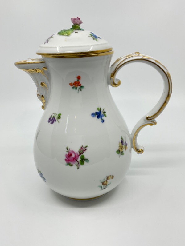 마이센 흩어진 플라워 커피 팟 W/ 장미 손잡이-있는 그대로-리페어- Meissen Scattered Flowers Coffee Pot w/ Rose Finial circa 1880