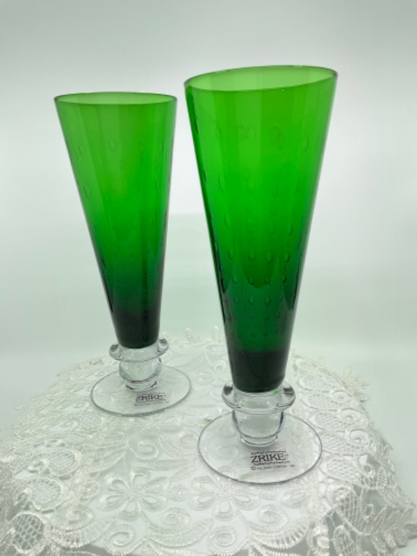 Zrike 그린 온 클리어 버블 글래스 Zrike Green on Clear Bubble Glass