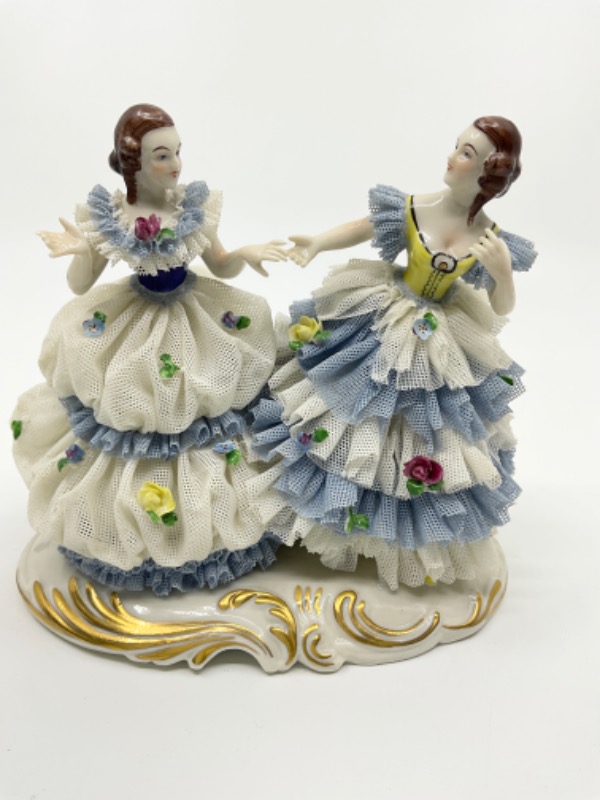 MZ 아이리쉬 드레스덴 도자기 레이스 피겨린-있는 그대로-데미지- MZ Irish Dresden Porcelain Lace Figurine circa 1950
