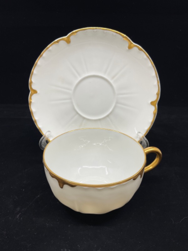 하빌랜드 리모지 골드 온 화이트 컵 &amp; 소서 Haviland Limoges Gold on White Cup &amp; Saucer circa 1900