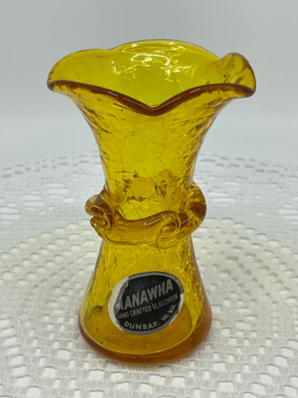 Kanawha Crackle Glass Small Vase circa 1960